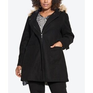 Evans Coat Jacket Womens 22 Black Faux Fur Hooded Voyage Full Zip Outerwear NWT